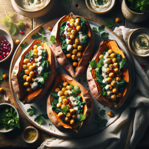 Mediterranean Chickpea and Spinach Stuffed Sweet Potatoes