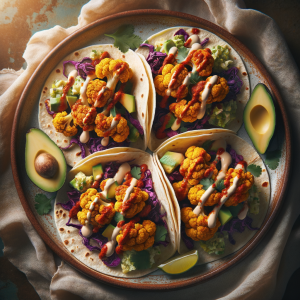 Crispy Harissa Cauliflower Tacos with Mango Slaw